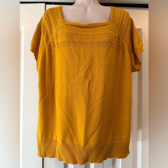 Lane Bryant short sleeve sweater mustard 18 20 autumn - Picture 1 of 4